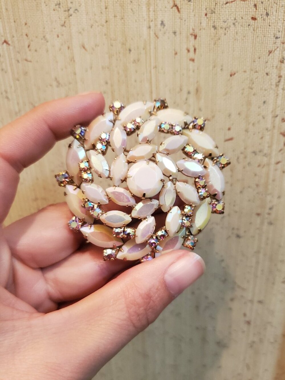 vintage multi-layered dome brooch satin glass AB